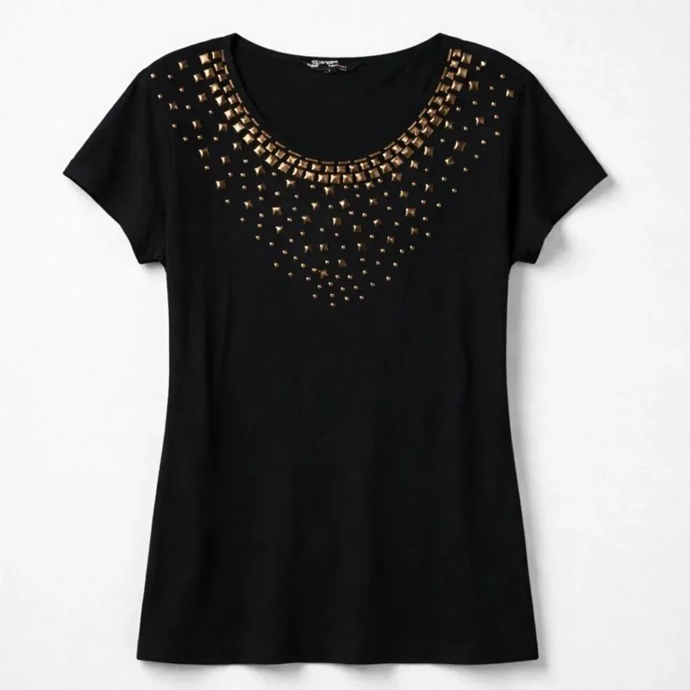 Sharagano Studio Black bronze embellished top